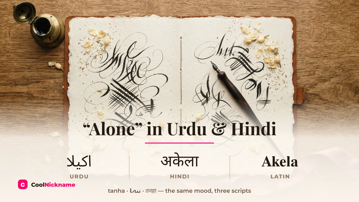 Alone stylish name in Urdu اکیلا and Hindi अकेला with the Latin form Akela