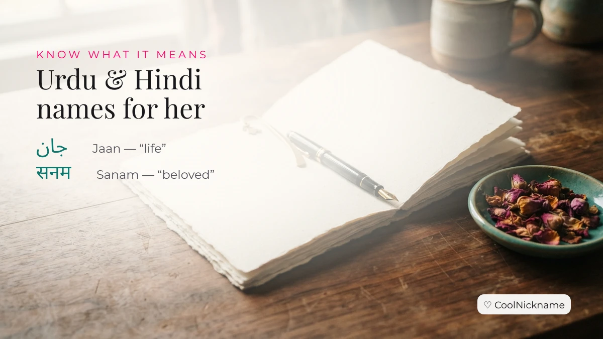 Urdu and Hindi girlfriend names Jaan and Sanam with their meanings