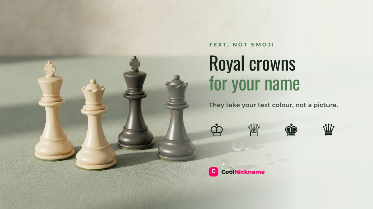 The chess crown symbols used in royal king stylish names