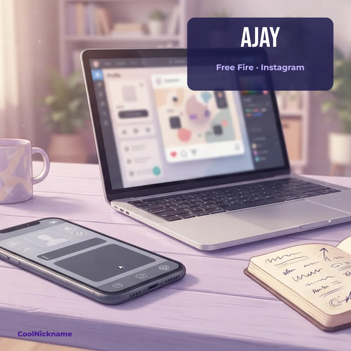 Ajay name style for Free Fire and Instagram on a phone, CoolNickname