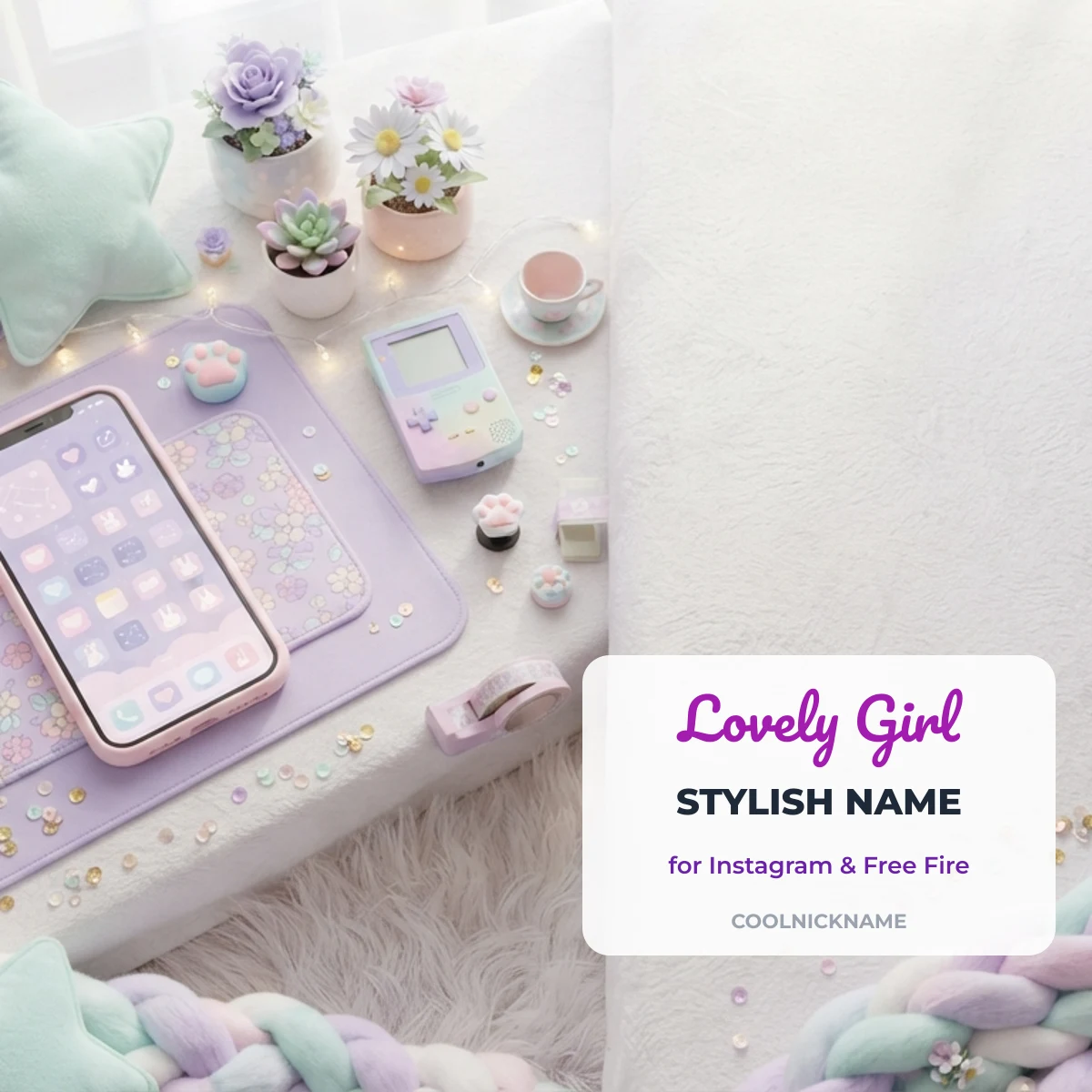 Lovely girl stylish name with bows, teddy bear and strawberry symbols on CoolNickname
