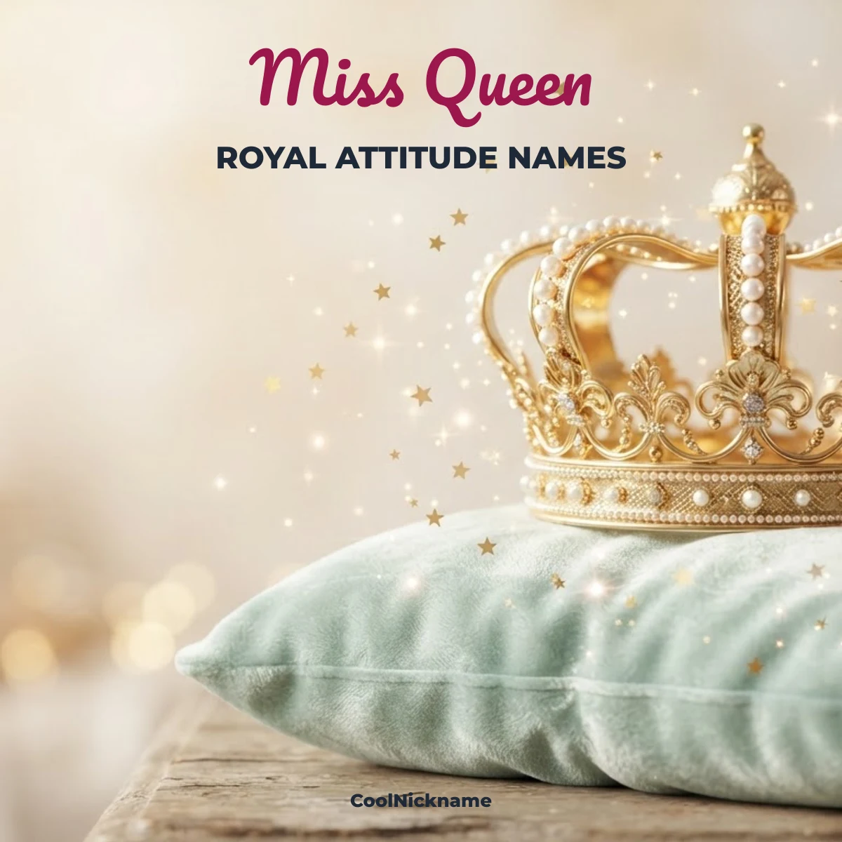 Miss queen and royal attitude stylish name ideas with crown and fleur-de-lis on CoolNickname