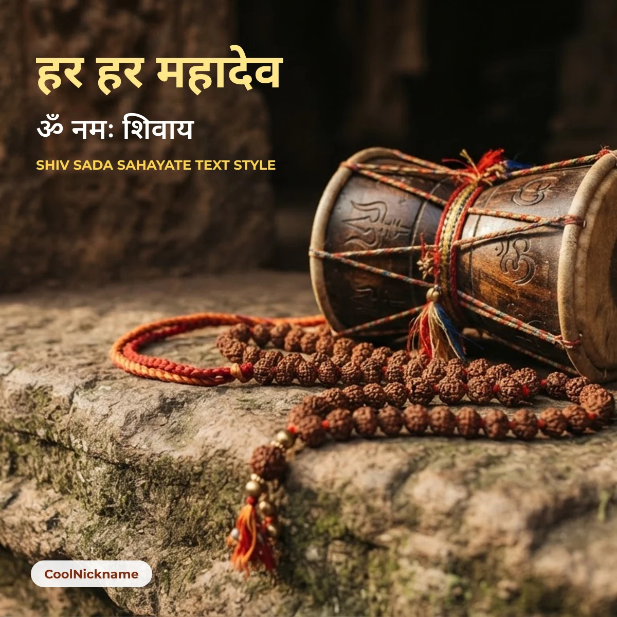 Shiv sada sahayate and Mahadev stylish text in Hindi font with trident on CoolNickname