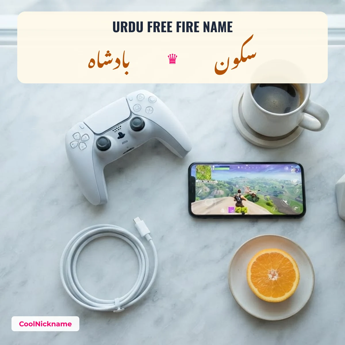 Urdu Free Fire name style examples like Sukoon and Badshah with ×͜× and crown symbols